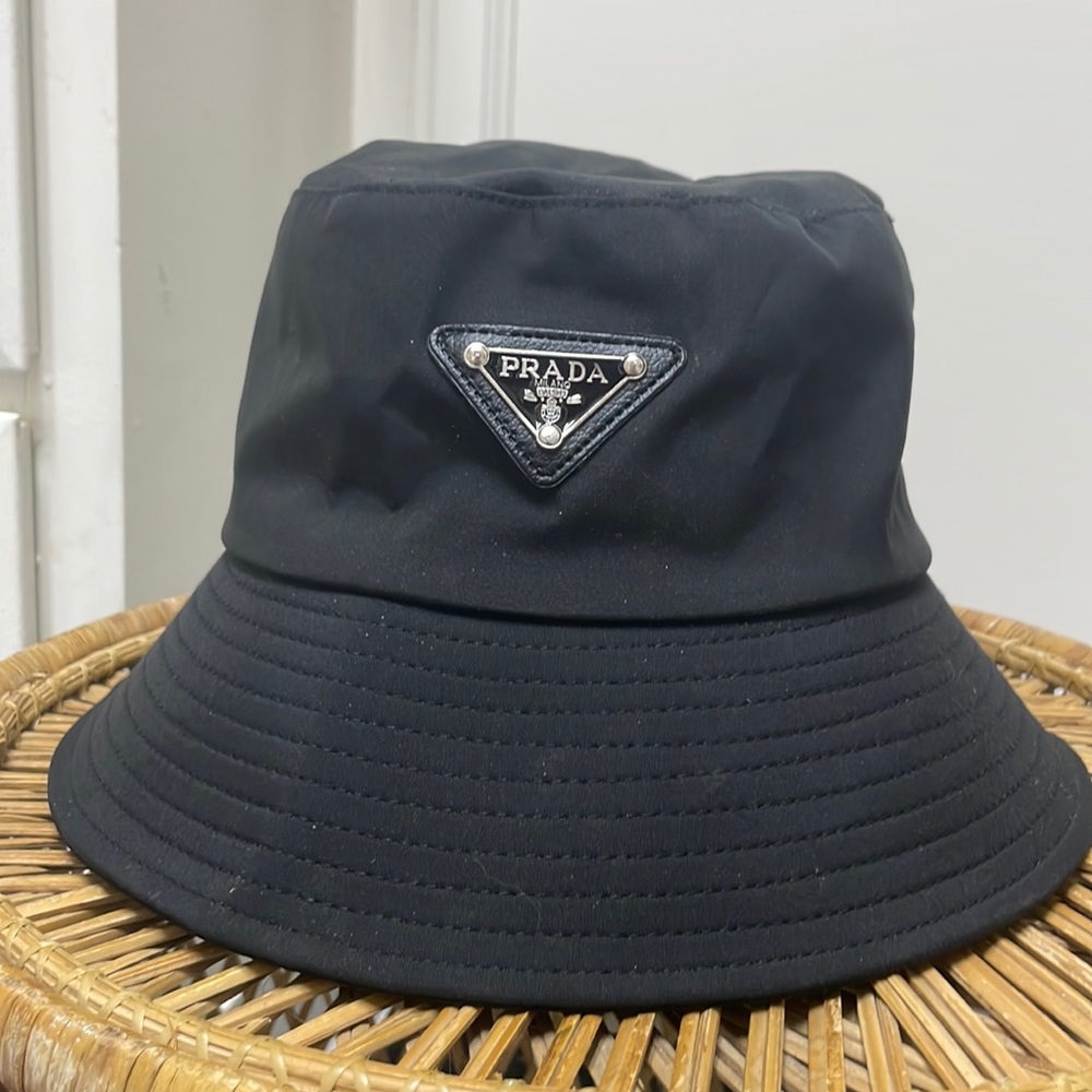 All black Prada re-nylon bucket hat